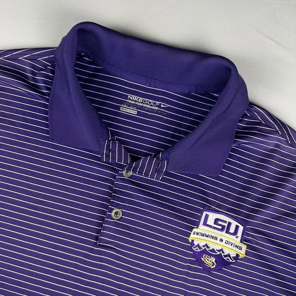 Nike‎ Golf Tour Performance Polo Mens XL Purple Dri Fit Performance Logo Golf